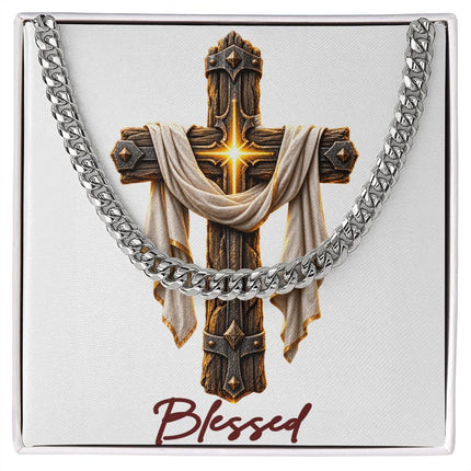 Blessed Cross Easter Drape | Christian Cuban Link Chain Necklace | His Word