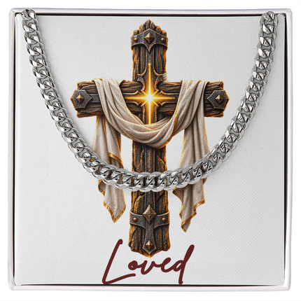 Loved Cross Easter Drape | Christian Cuban Link Chain Necklace | His Word