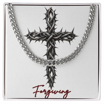 Forgiving Cross With Vine | Christian Cuban Link Chain Necklace | His Word