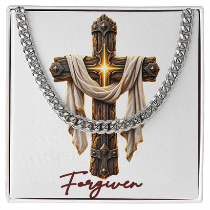 Forgiven Cross Easter Drape | Christian Cuban Link Chain Necklace | His Word