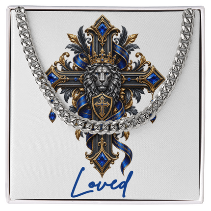 Loved Cross Lion | Christian Cuban Link Chain Necklace | His Word