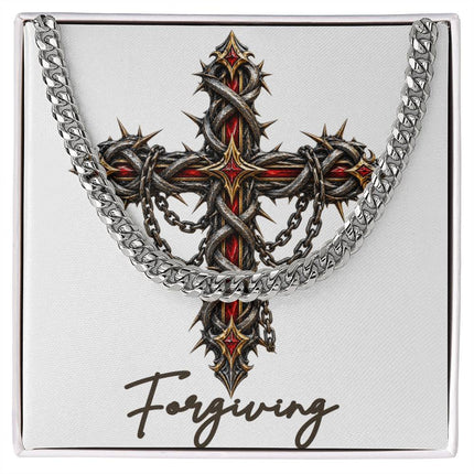 Forgiving Cross Crown of Thorns | Christian Cuban Link Chain Necklace | His Word