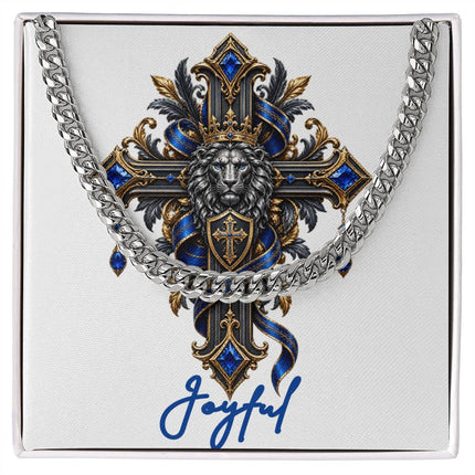 Joyful Cross Lion | Christian Cuban Link Chain Necklace | His Word
