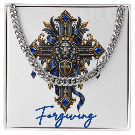 Forgiving Cross Lion | Christian Cuban Link Chain Necklace | His Word