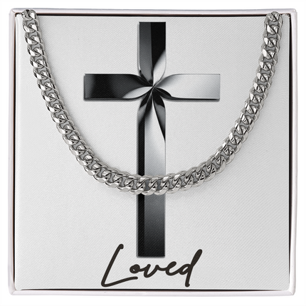 Loved Cross Black Metal | Christian Cuban Link Chain Necklace | His Word