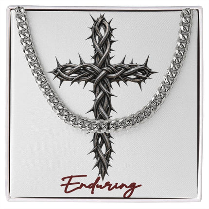 Enduring Cross With Vine | Christian Cuban Link Chain Necklace | His Word