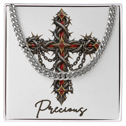 Precious Cross Crown of Thorns | Christian Cuban Link Chain Necklace | His Word