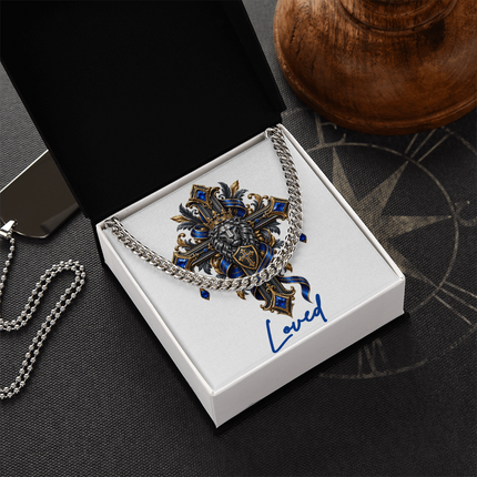 Loved Cross Lion | Christian Cuban Link Chain Necklace | His Word