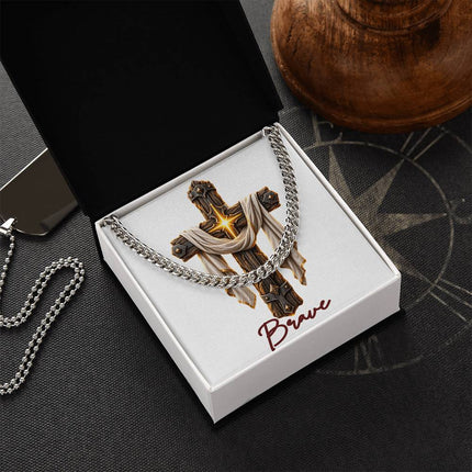 Brave Cross Easter Drape | Christian Cuban Link Chain Necklace | His Word