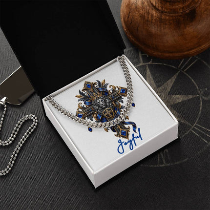 Joyful Cross Lion | Christian Cuban Link Chain Necklace | His Word