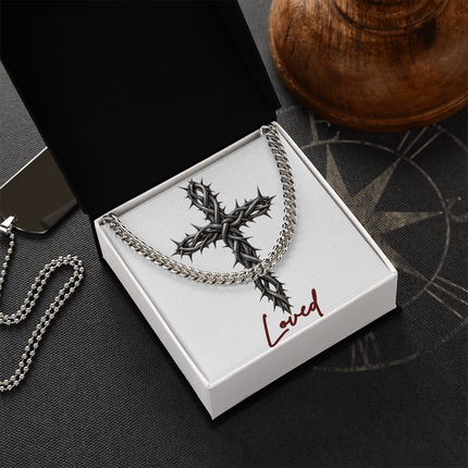 Loved Cross With Vine | Christian Cuban Link Chain Necklace | His Word
