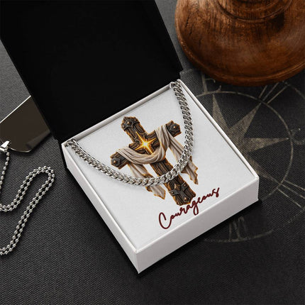 Courageous Cross Easter Drape | Christian Cuban Link Chain Necklace | His Word
