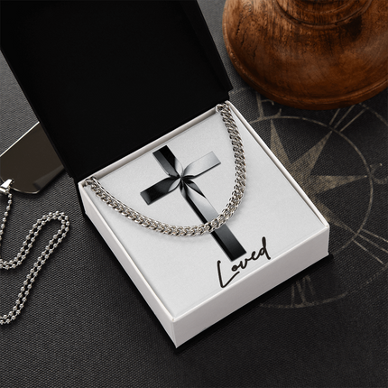 Loved Cross Black Metal | Christian Cuban Link Chain Necklace | His Word