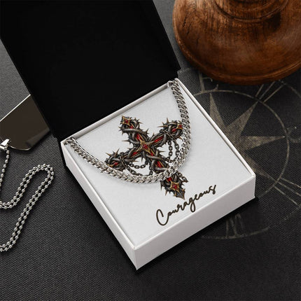 Courageous Cross Crown of Thorns | Christian Cuban Link Chain Necklace | His Word