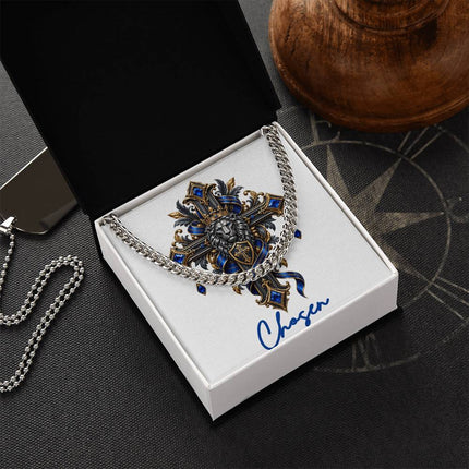 Chosen Cross Lion | Christian Cuban Link Chain Necklace | His Word