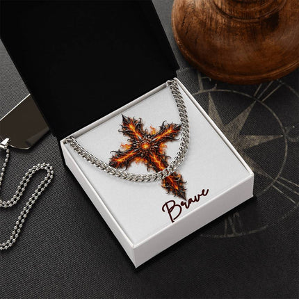 Brave Cross Internal Flames | Christian Cuban Link Chain Necklace | His Word