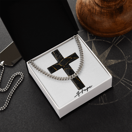 Hope Cross Beauty in Brokenness | Christian Cuban Link Chain Necklace | His Word