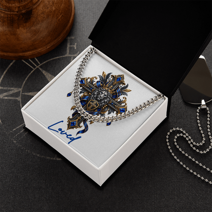 Loved Cross Lion | Christian Cuban Link Chain Necklace | His Word