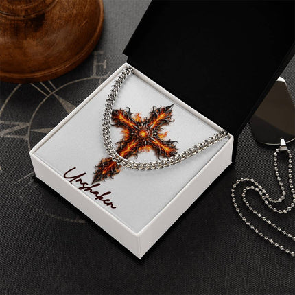 Unshaken Cross Internal Flames | Christian Cuban Link Chain Necklace | His Word