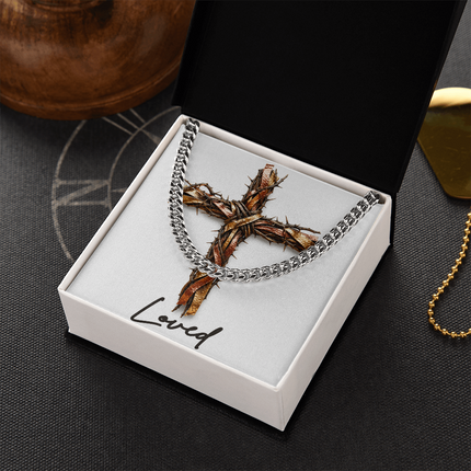 Loved Cross and Thorns | Christian Cuban Link Chain Necklace | His Word