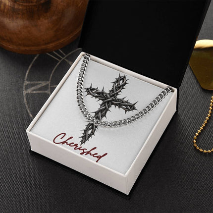 Cherished Cross With Vine | Christian Cuban Link Chain Necklace | His Word
