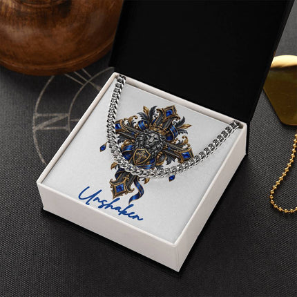 Unshaken Cross Lion | Christian Cuban Link Chain Necklace | His Word