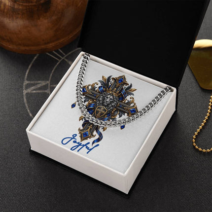 Joyful Cross Lion | Christian Cuban Link Chain Necklace | His Word