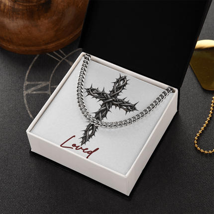 Loved Cross With Vine | Christian Cuban Link Chain Necklace | His Word