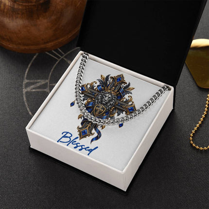 Blessed Cross Lion | Christian Cuban Link Chain Necklace | His Word
