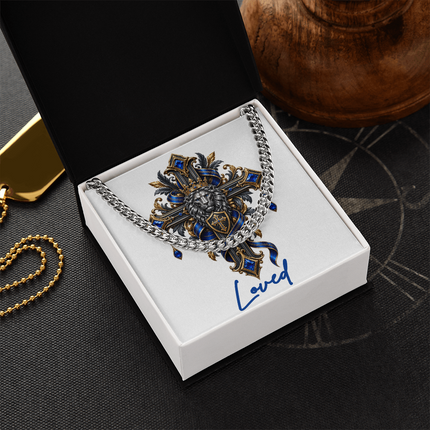 Loved Cross Lion | Christian Cuban Link Chain Necklace | His Word