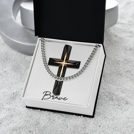 Brave Cross The Inner Light | Christian Cuban Link Chain Necklace | His Word