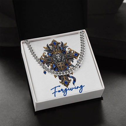 Forgiving Cross Lion | Christian Cuban Link Chain Necklace | His Word