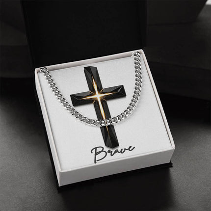 Brave Cross The Inner Light | Christian Cuban Link Chain Necklace | His Word