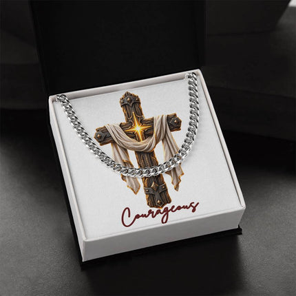 Courageous Cross Easter Drape | Christian Cuban Link Chain Necklace | His Word