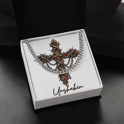 Unshaken Cross Crown of Thorns | Christian Cuban Link Chain Necklace | His Word