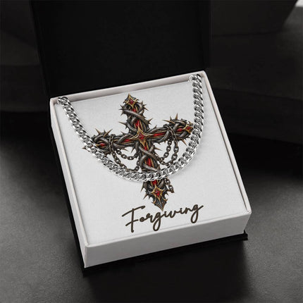 Forgiving Cross Crown of Thorns | Christian Cuban Link Chain Necklace | His Word