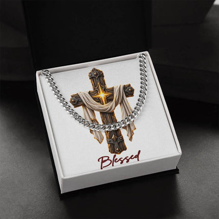 Blessed Cross Easter Drape | Christian Cuban Link Chain Necklace | His Word