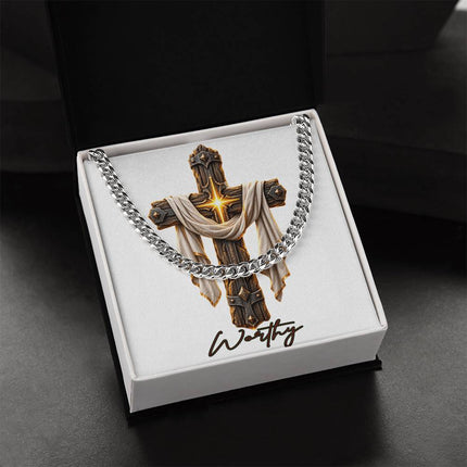Worthy Cross Easter Drape | Christian Cuban Link Chain Necklace | His Word