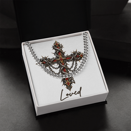Loved Cross Crown of Thorns | Christian Cuban Link Chain Necklace | His Word