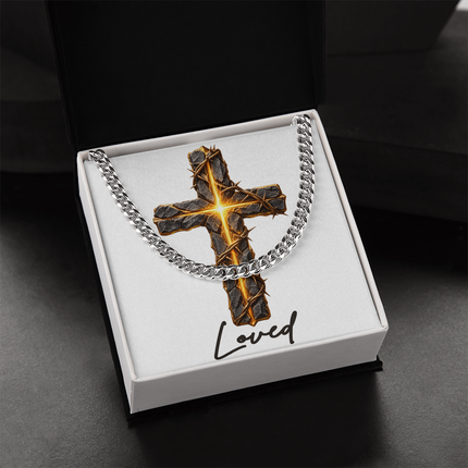 Loved Cross Glowing Radiant Center | Christian Cuban Link Chain Necklace | His Word