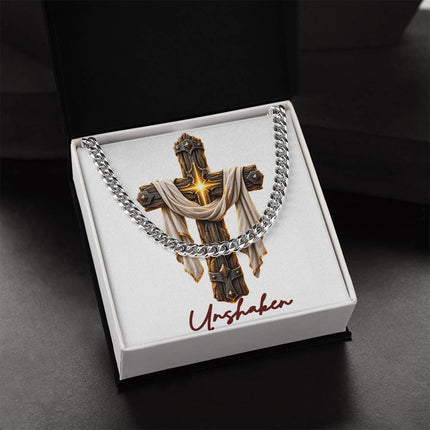 Unshaken Cross Easter Drape | Christian Cuban Link Chain Necklace | His Word