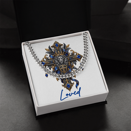 Loved Cross Lion | Christian Cuban Link Chain Necklace | His Word