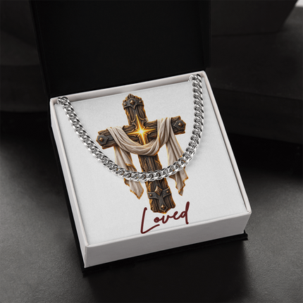 Loved Cross Easter Drape | Christian Cuban Link Chain Necklace | His Word