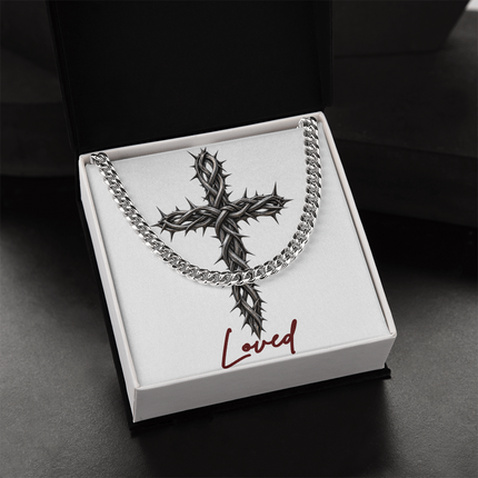 Loved Cross With Vine | Christian Cuban Link Chain Necklace | His Word