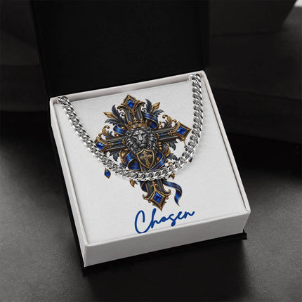 Chosen Cross Lion | Christian Cuban Link Chain Necklace | His Word