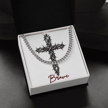 Brave Cross With Vine | Christian Cuban Link Chain Necklace | His Word