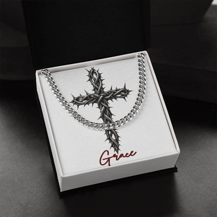 Grace Cross With Vine | Christian Cuban Link Chain Necklace | His Word