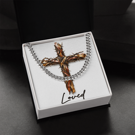 Loved Cross and Thorns | Christian Cuban Link Chain Necklace | His Word