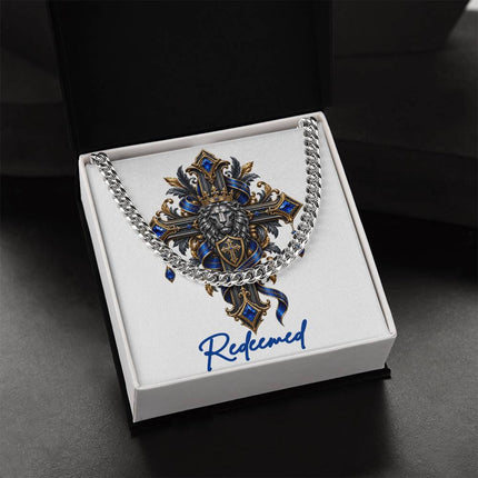 Redeemed Cross Lion | Christian Cuban Link Chain Necklace | His Word