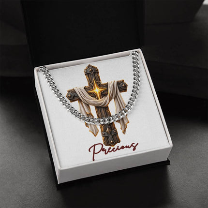 Precious Cross Easter Drape | Christian Cuban Link Chain Necklace | His Word